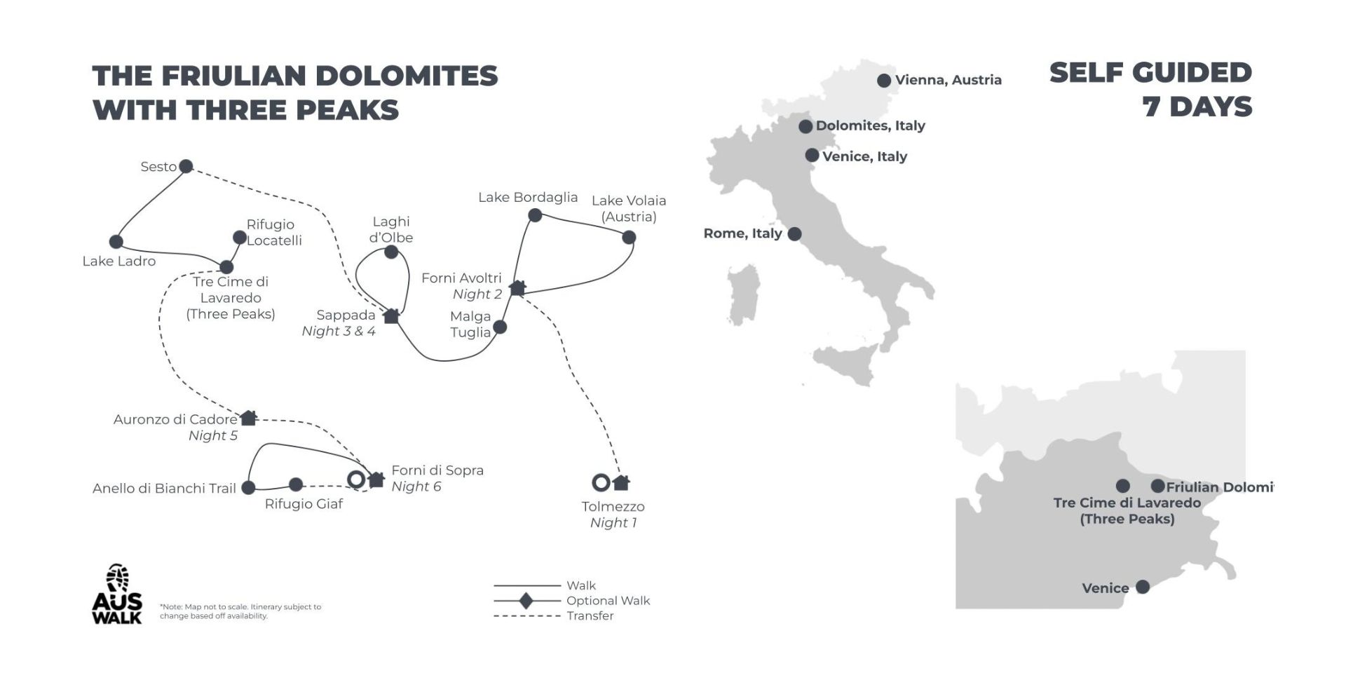 The Friulian Dolomites with Three Peaks - 7 days route map